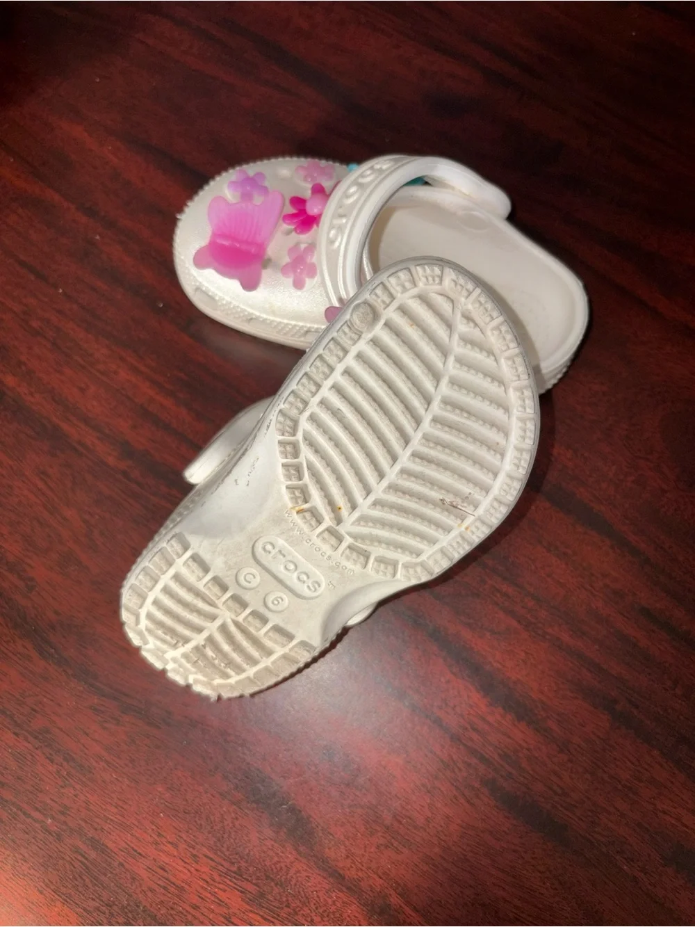 CROCS White Kids Clogs with Pink & Teal Flower Charms